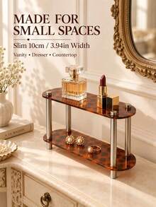 French Vintage Double-Layer Acrylic Desktop Organizer, Leopard Print Amber Brown Texture Perfume Jewelry Cosmetics Storage Display Rack, Suitable For Bedroom Vanity Entryway - French Vintage - Double-layer Leopard Print - View 7