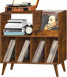 Soporte Grande para Tocadiscos, Soporte para Tocadiscos con Almacenamiento, Soporte para Discos de Vinilo con Área de Exhibición, Mesa para Tocadiscos que Sostiene Hasta 300 Álbumes, Soporte - Marrón - Ver 2