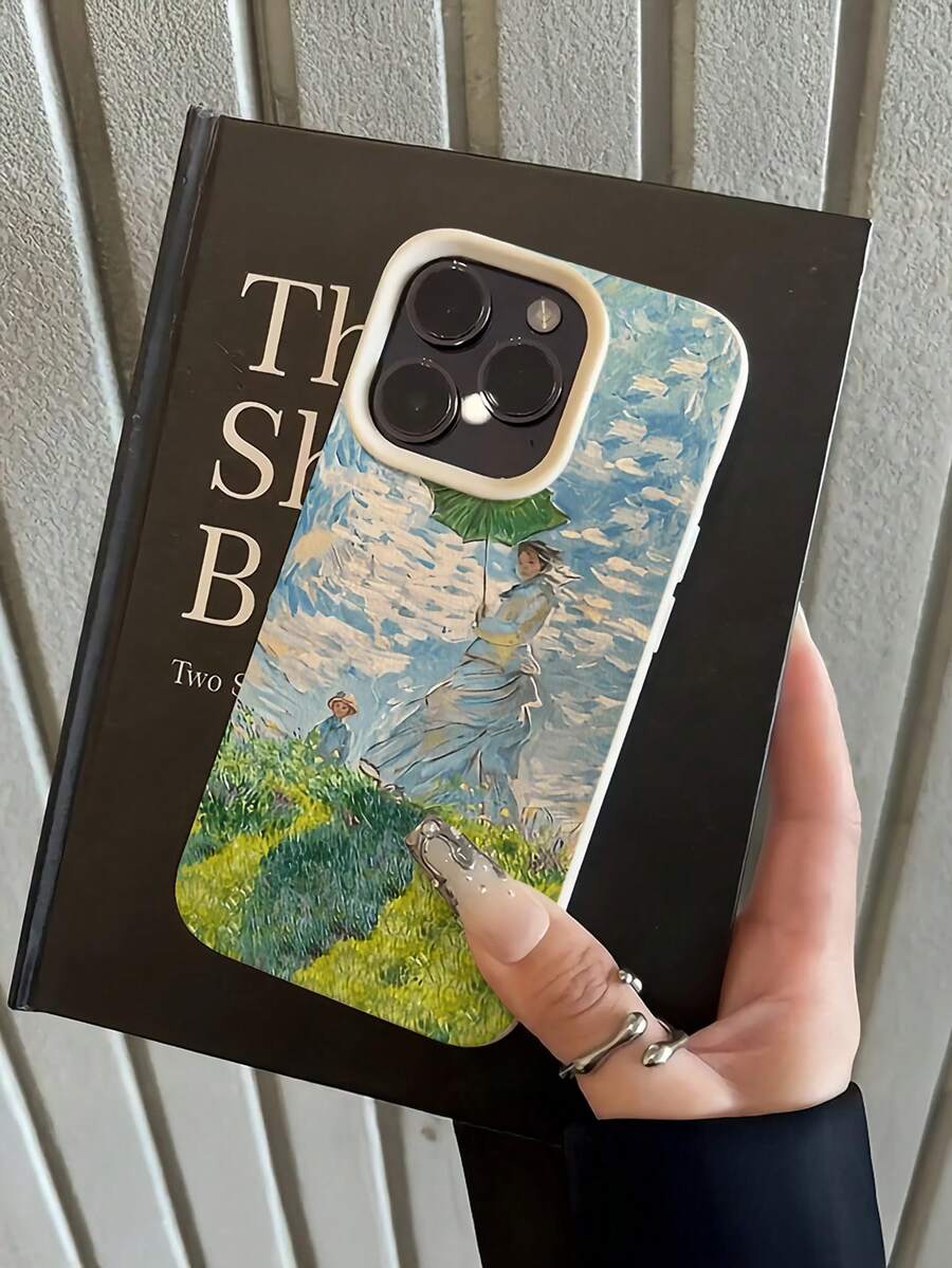 1件 白色油畫草地風景個性化極簡全包覆防摔TPU手機殼,適用於Apple 18 17 16 15 14 13 12 11 Pro Max Air及系列 - 彩色 - 查看 1