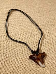 1pc Vintage Tooth Pendant Necklace, Elegant Personalized Men's Pendant Necklace - Coffee Brown - View 4