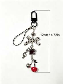 1pc Polka Dot Bow Cherry Keychain Phone Chain Bag Pendant Anti-Lost Decorative Accessory - Multicolor - View 6