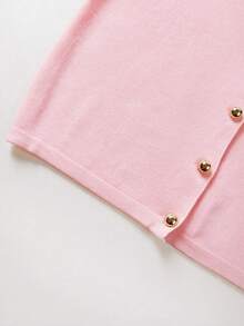 FOR BEAUTY Women's Pink Knitted Cardigan, Round Neck Button Long Sleeve Cropped Slim Fit Soft Jacket Fall - Lotus Powder - View 11