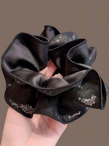 1pc New French Style Black Mesh Rhinestone Scrunchie, High-End Slouchy Chic Hair Tie, Elegant Hair Accessory For Women - Multicolor - View 4