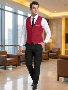 Men's Vest Fit Formal Men Perfect For Office Work Business Meetings Interviews Daily Commute Classic Every Moment Versatile Vest With Customizable - Red - View 1