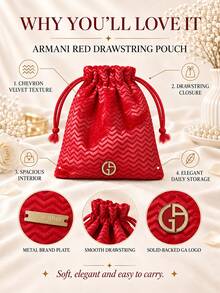 Giorgio Armani Armani Red Drawstring Storage Bag, 16.5*20cm, Single Piece, Velvet Texture, Large Capacity, Ideal For Daily And Travel Makeup Storage - Red - View 5