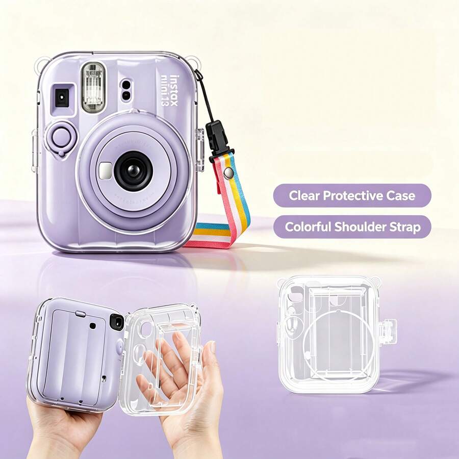 Casing Pelindung Kamera Instan Mini13 Transparan dengan Tali Selempang, Bahan PVC, Aksesori Kamera Anti Gores, Cocok untuk Mini 13, Casing Pelindung Transparan Crystal Shell, Tebal, Tidak Menguning, Mudah Dipasang, Penutup Pelindung Transparan. - View 1
