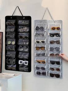 16-Piece Pocketed Felt Glasses Hanging Bag Wall-Mounted Glasses Organiser, Dust-Proof Eyewear Storage Bag Eyeglass Storage Box Multi-Function Hanging Rack Multi-Functional Hanging Jewellery Storage Pouch For Multipurpose Use In Closet/Bedroom - Multicolor - View 2