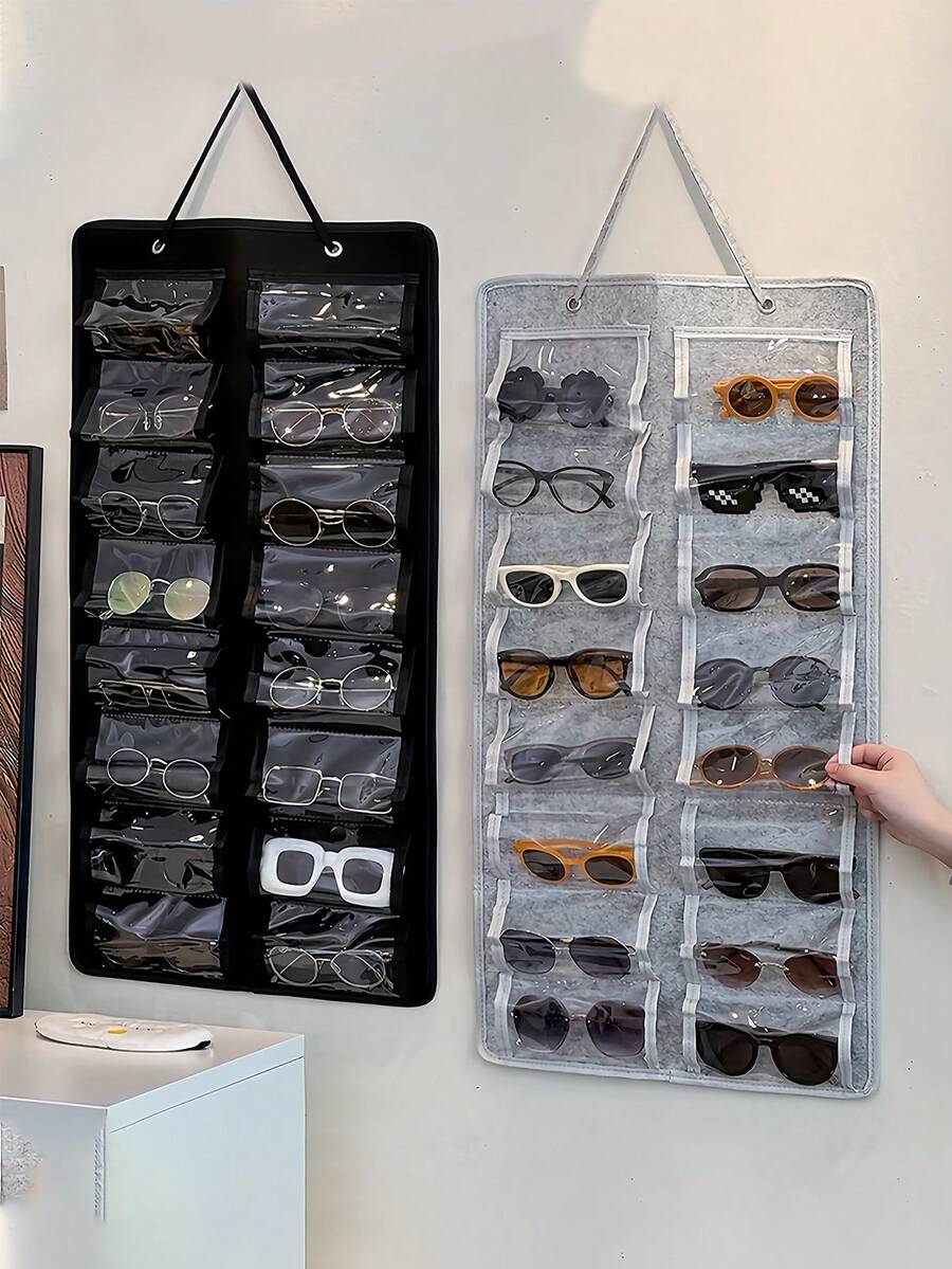16-Piece Pocketed Felt Glasses Hanging Bag Wall-Mounted Glasses Organiser, Dust-Proof Eyewear Storage Bag Eyeglass Storage Box Multi-Function Hanging Rack Multi-Functional Hanging Jewellery Storage Pouch For Multipurpose Use In Closet/Bedroom