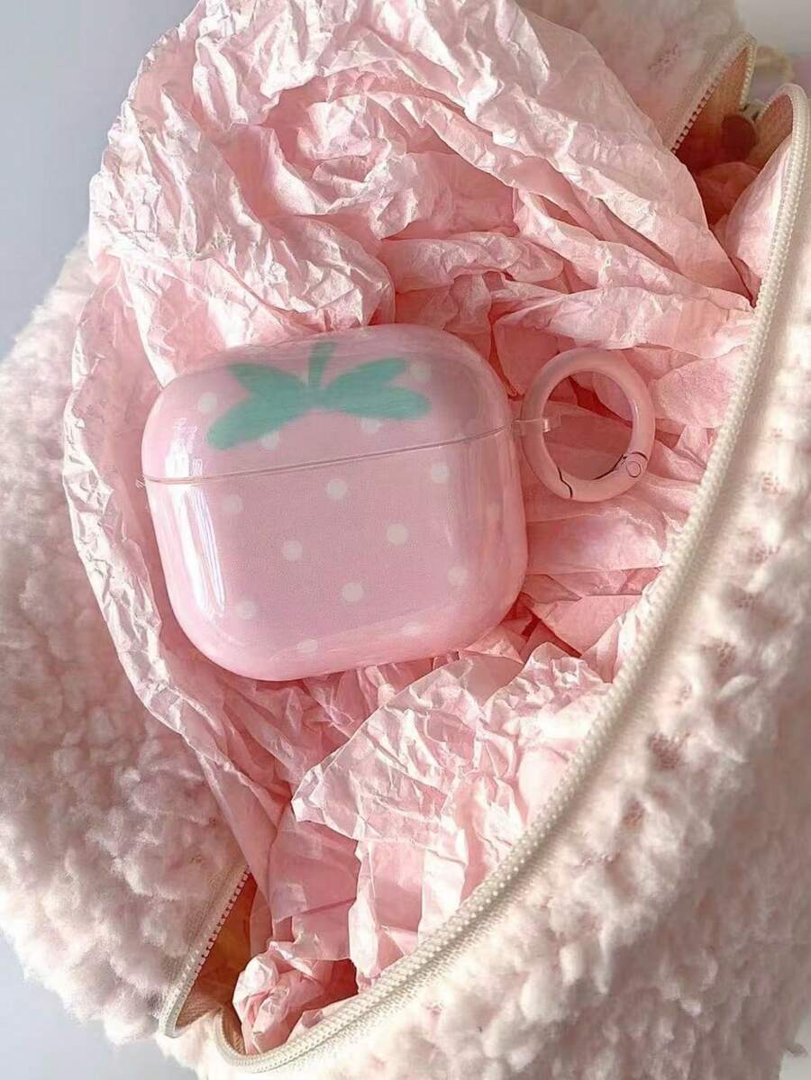 Girl Pink Polka Dot Strawberry Pods 5 Protective Case, Compatible With Pod 4, Apple Pro 3 Earphone Shell, 2nd Gen Wireless Bluetooth 1, 3rd Gen, 2nd Gen, Pod Pro 4th Gen, 5th Gen Case - Baby Pink - View 1