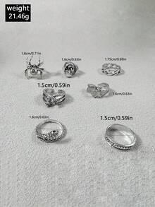 7pcs/Set Fashionable Hip-Hop Style Spider Snake Geometric Multi-Combination Ring Set, Suitable For Women's Daily Street Wear, Party Gathering Jewelry Gift - 33623-ring-s - View 3