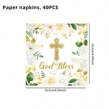 20/40/100 PCS God Bless Cross-Design Printed Disposable Napkins, For Religious Baptism, First Communion, Birthday Party, And Baptism Ceremony Tablecloth Decoration. - View 15