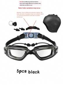 5pcs/Set Silicone Swimming Cap With Ear Plugs, Large Frame Anti-Fog Swimming Goggles, Adult Electroplated Swimming Goggles Set With Anti-Fog, Waterproof Lens, UV Protection - Suitable For Swimming Pool, Beach, Training With Ear Plugs, Beach Essentials, Beach Accessories, Swimming Pool Floats - A - View 12