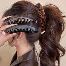 3/1pc Large Non-Slip Women's Ponytail Clip With Back Comb And Vertical Banana Clip, Thickened Enhanced Volumizing Effect, Brown/Black/Grey Leopard Print, Suitable For Braids, Buns And Updos, Halloween, Christmas - Multicolor - View 6