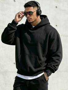 Men's Autumn/Winter Casual Street Style Distressed Washed Tie-Dye Fleece Lined Loose Fit Sweatshirt - Black - View 2