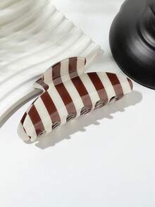 1/2pcs Coffee Color Polka Dot Acetate Hair Clips Elegant Minimalist Striped Claw Clips Versatile Fashion Ponytail Hair Accessories For Women - Multicolor - View 7