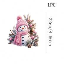 1/2/3pcs Pink Knitted Hat Snowman Christmas Heat Transfer Vinyl Sticker, Durable Washable Iron-On Patch, DIY Decorative Sticker For T-Shirt, Canvas Bag, Pillow, Jeans, Hoodie, Scarf, Backpack, Clothing Decoration - Multicolor - View 2
