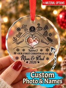 Custom Photo Christmas Ornament, Personalized Name Family Keepsake, First Christmas Mom Dad Tree Decoration, Customized Name Wall Hanging Decor, Customizable Picture Holiday Party Decor, 2026 Christmas Tree Decorations, Christmas Gift For Family - Style B - View 1