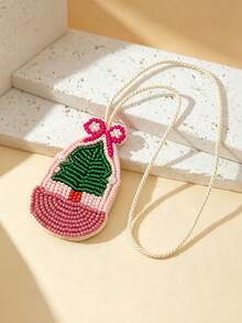 1pc Pine Tree Pendant, Fresh Style Versatile Bag Charm, Handmade Woven Hanging Decoration - Multicolor - View 3