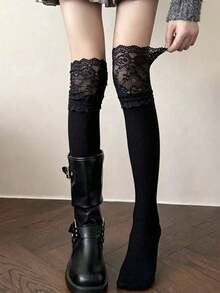 1/2 Pasang Kaos Kaki Longgar Gaya Balet Wanita Berwarna-warni dengan Pita Renda, Kaos Kaki Rajut Lembut di Atas Lutut hingga Paha, Cocok untuk Pemakaian Kasual Sehari-hari - MultiWarna - View 13