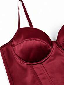 Atasan Camisole Wanita Warna Polos Slim Fit Serbaguna untuk Sehari-hari dan Kasual - Burgundy - View 7