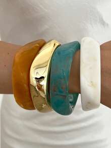 Set Gelang Resin Asimetris Lebar Berlebihan Gaya Bohemian Vintage 3/1 buah untuk Wanita, Cocok untuk Pemakaian Sehari-hari, Liburan, Kencan, Pesta, Pertemuan, dan Padu Padan - MultiWarna - View 4