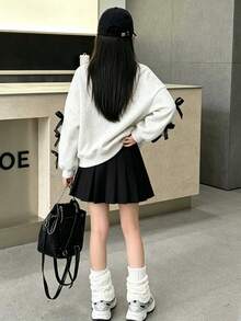 女童運動衫上衣，秋冬款兒童服飾，蝴蝶結設計，新款加厚時尚上衣 - 淺灰色 - 查看 5