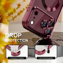 Magnetic Transparent Phone Case, Compatible With IPhone 18 Pro Max 18 Pro, With Camera Lens Protection, Electroplated Frame, Thin Soft TPU Protective Shell, Suitable For 17 Pro Max 16 Pro Max 15 14 Plus 13 12 11 XS Max XR 7 8 Plus SE 2022 - Cherry Red - View 5