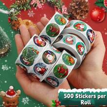 1 st dekorativ julklistermärkesetikett med tecknad design, roligt snöflings- och jultomtemönster, liten festlig dekorationssticker för julstämning, presentinslagning, planerare och festdekoration, självhäftande - Multifärgad - Visa 4