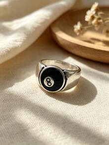 1pc Lucky Black Ring, Fashionable Personalized Popular European & American Vintage Style, Suitable For Daily Wear - Multicolor - View 2