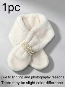 Faux Rabbit Fur Pearl Cross Plush Scarf Neck Warmer - Warm Girls Neck Warmer Pearl Cross Plush Scarf Girls Faux Fur Neck Warmer Autumn/Winter Thickened Warm Versatile Faux Rabbit Fur Scarf - Multicolor - View 11