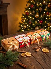 5pcs Christmas Creative Folding Paper Boxes, Cute Cartoon Pattern Gift Boxes, Snack Candy Handheld Gift Packaging Boxes - Folding Paper Box - View 5