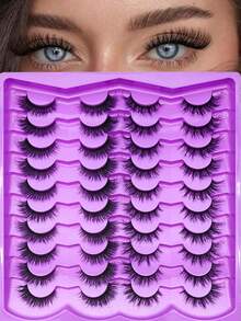 20 Pairs Of Cross Shaped 13mm Synthetic False Eyelashes, Silky And Slim, Handmade Faux Mink Eyelashes That Exude Charm In The Blink Of An Eye. Reusable False Eyelashes. - Multicolor - View 2