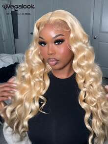 MEGALOOK 613 Blonde Body Wave 13x6 Lace Frontal Wig 100% Human Hair HD Lace Pre Plucked Natural Hairline Transparent Lace With Drawstring Bleached Knots Pre-Cut Lace Beginner Friendly - S613 - View 3