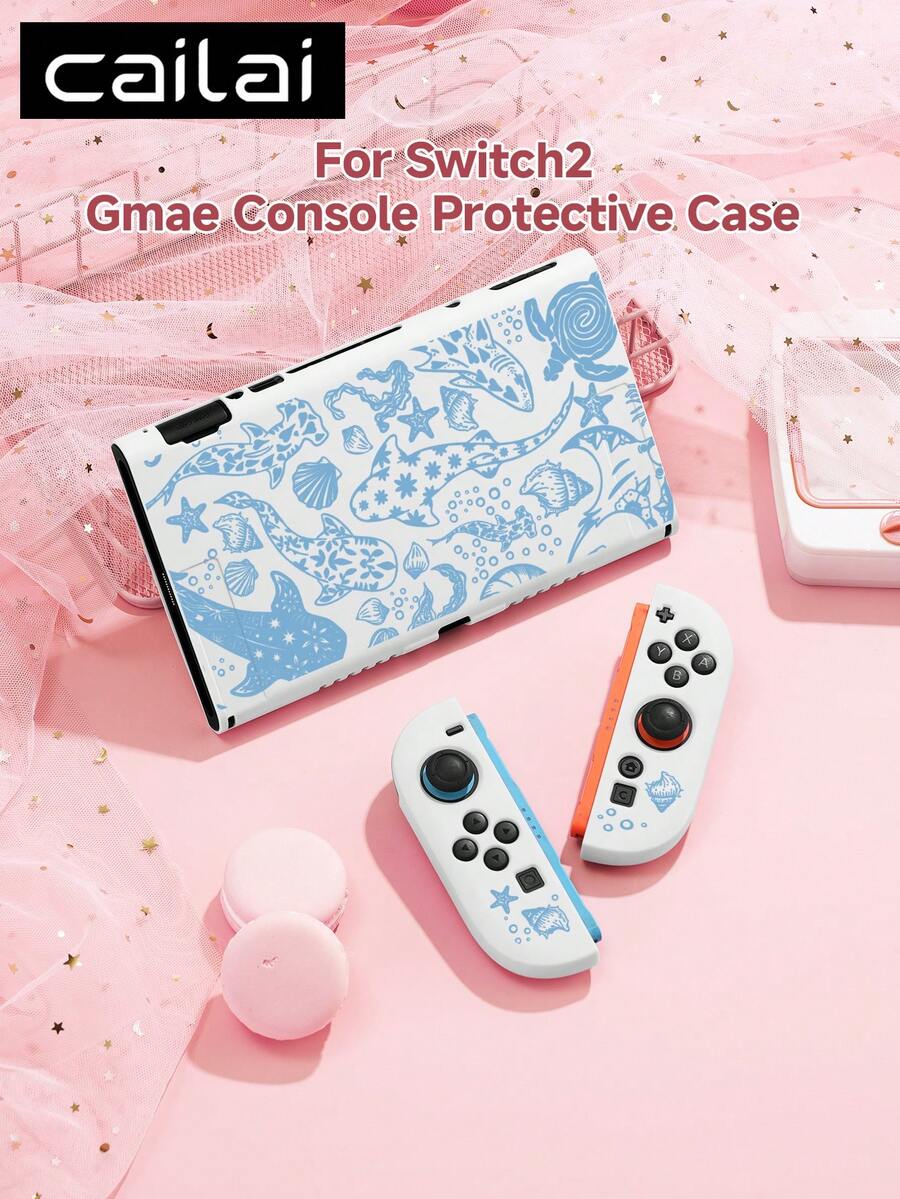Cailai, 1pc Ocean Element Fish Pattern Switch 2 Console Protective Case, Suitable Compatible With Switch 2nd Generation (2025), Switch OLED And Switch Console, Made Of Soft TPU Material, No Disassembly Required, Anti-Drop And Anti-Dust, Ideal Gift Compatible With Switch Gamers, Elegant And Cute Switch Console Protective Case. - View 1