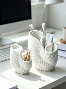 Fashion Shell Spiral Toothbrush Holder, Creative Shell Spiral Storage Box, 3-Slot Toothbrush Cup Storage Box, Desktop Storage Rack, Multi-Functional Storage Rack. Suitable For Bathroom, Bedroom, Office And Other Scenes. - Multicolor - View 8