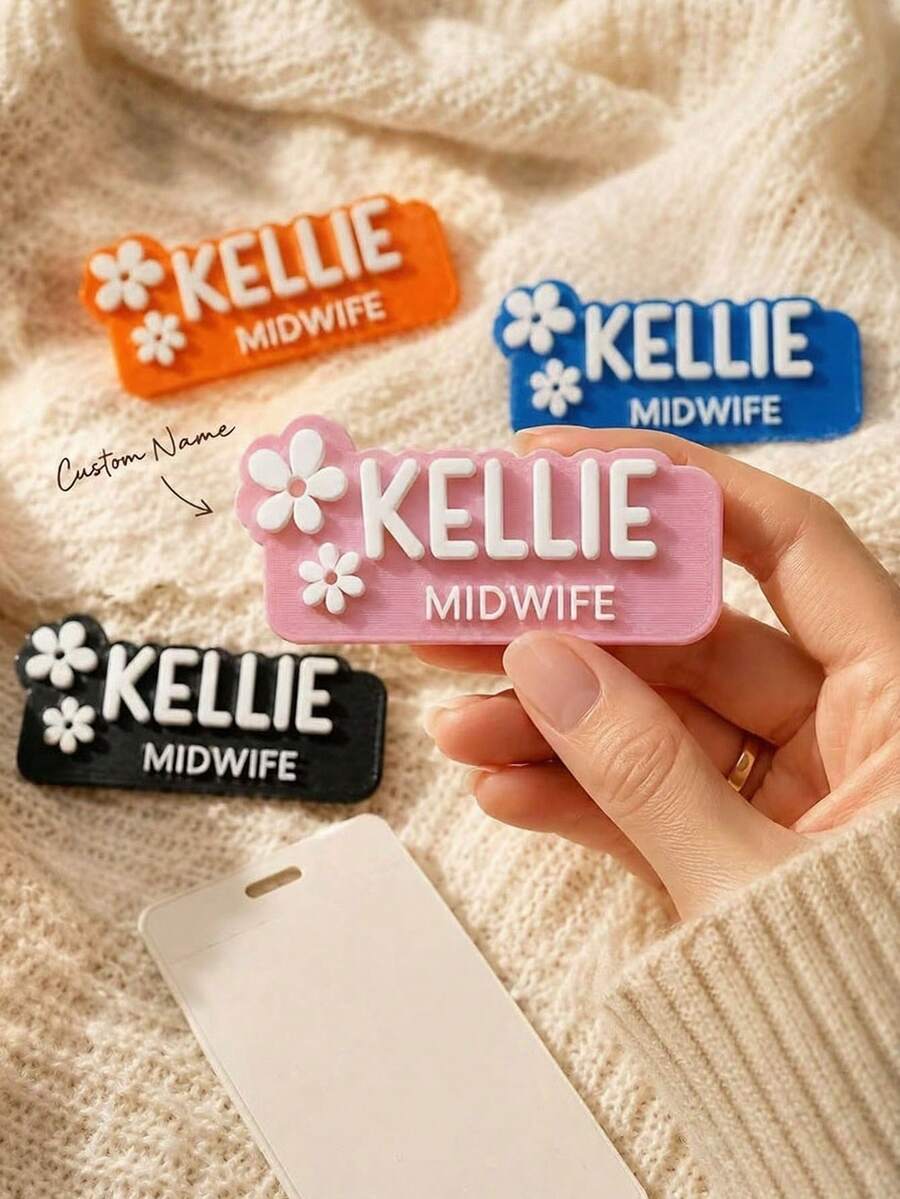 1pc Custom Name Badge, Personalized Text And Exclusive Design Name Badges, Clothing And Backpack Pins, Name Badges For Nurses, Doctors, Teachers - Multicolor - View 1