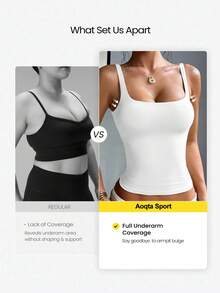 Aoqta Sports 女款休閒雙層彈性基礎細肩帶背心，可拆卸胸墊，純色露背修身上衣，適合瑜珈、日常穿著，秋季適用 - 白色 - 查看 7