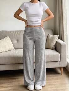Women's Spring/Summer High Waist Yoga Pants, Casual Soft Elastic Wide Leg Pants, Suitable For Gym Workouts And Streetwear - Gray - View 8