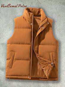 Vancamel Pulse Men's Vest, Minimalist Solid Color Outdoor Warm Stand Collar Sleeveless Jacket, Comfortable Sports Casual Versatile Top - Orange - View 2