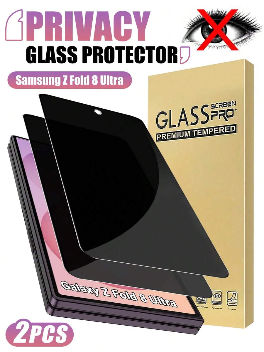 2 Packs Privacy Screen Protector ForSamsung Galaxy Z Fold 8 Ultra (Compatible With Galaxy Z Fold 8, Z Fold 7, Z Fold 6, Etc.) – 9H Hardness Anti-Scratch Tempered Glass, Case-Friendly, Mobile Accessory - Black - View 1