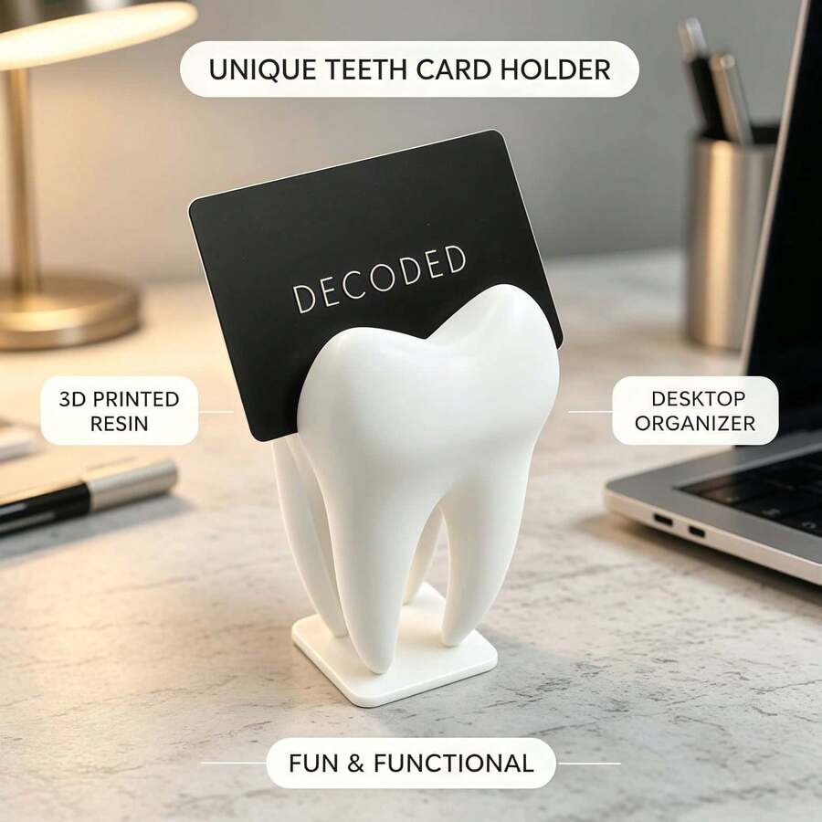 1pc Gold & White Tooth-Shaped Storage Rack, Dental Clinic Desktop Decor, Oral Hospital Reception Business Card Holder, Creative Home Ornament, Home Gift - Multicolor - View 1