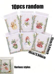 50/20/10/1pc Christmas Organza Gift Bags, Random Mix Style Drawstring Treat Pouches, Festive Holiday Favor Wrapping Bags, Sheer Mesh Goody Candy Pouches Ribbon Closure, For Christmas Party, Wedding Favors, Jewelry, Craft Storage - One Size Fits All - View 12