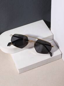 1 PC Men's Double Beam Aviator Fashion Glasses Lightweight Metal Frame Material Gray Lens Casual Simple Style For Driving Road Trips With Glasses Box - Multicolor - View 3