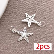 2pcs Ocean Beach Style Zirconia Pendant Charms 18K Plated Mermaid Tail Starfish Turtle Charm For DIY Jewelry Making Craft Supplies - Multicolor - View 12