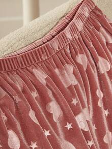 Women's Autumn/Winter Heart & Star Pattern Velvet Trim Front Pocket Long Sleeve Pants Pajama Set Loungewear - Dusty Pink - View 7
