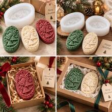 1/2PCS Christmas Bell Silicone Soap Mold Oval Embossed Bow Holly Leaves Soap Making Mold DIY Handmade Holiday Soap Craft Christmas Gift Mold - Mold - View 5