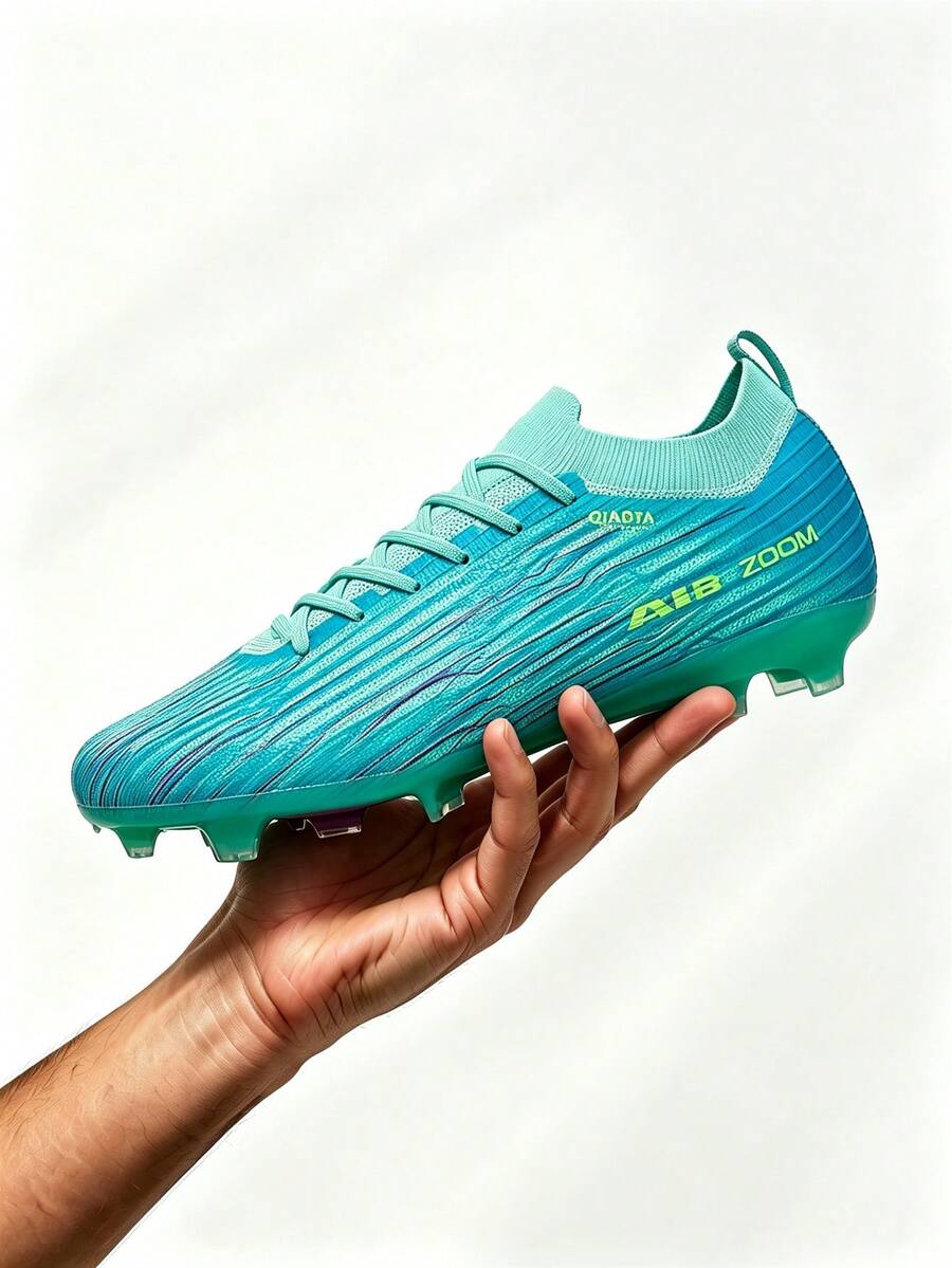 Sepatu Sepak Bola Luar Ruangan Tahan Lama, Sol Luar Berpaku Peredam Guncangan, Bagian Atas Sintetis Lembut dan Fleksibel, Stabilitas Lateral yang Baik untuk Sepak Bola - Mint Blue - View 1