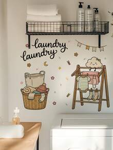 1pc 11.81x23.23 Inch Cartoon Laundry Room Cute Clothing Cloud Wall Sticker, With English Text "Lary", Can Be Applied To Laundry Basket And Drying Rack, Self-Adhesive, Removable Decorative Sticker, Suitable For Balcony, Laundry Room, Warm And Playful Children's Decoration, Campus Decoration - one-size - View 3