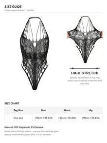 1 buah Bodysuit Jala Ketat Seksi, Elastis Berongga, Halloween - Hitam - View 5