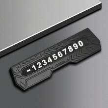 Car Parking Phone Number Plate With Customizable Digits, Mecha-Style Zinc Alloy Dashboard Accessory, Matte Black Temporary Parking Number Display - A - View 10